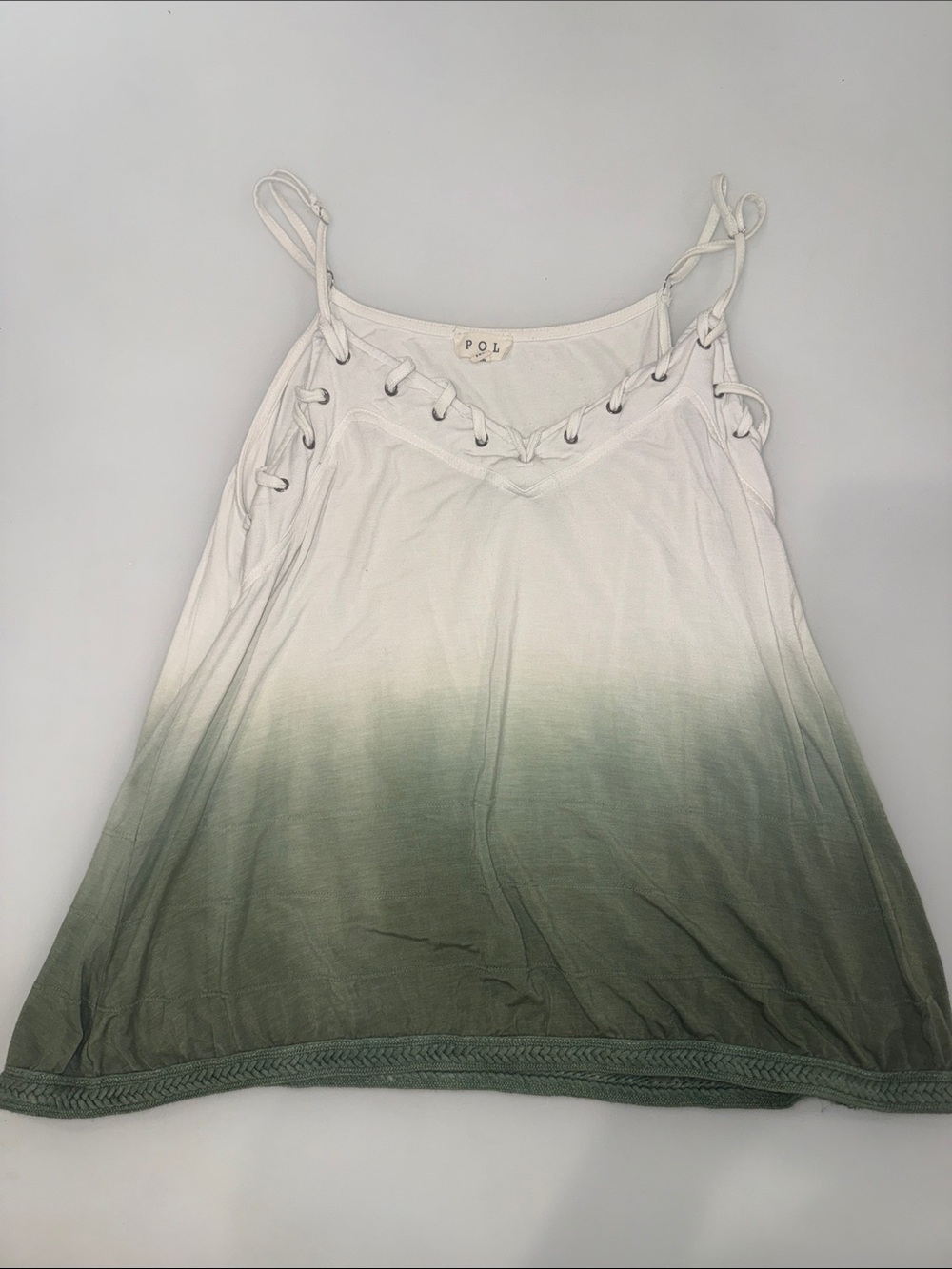 POL Ombre Lace-Up Camisole in White and Sage Green